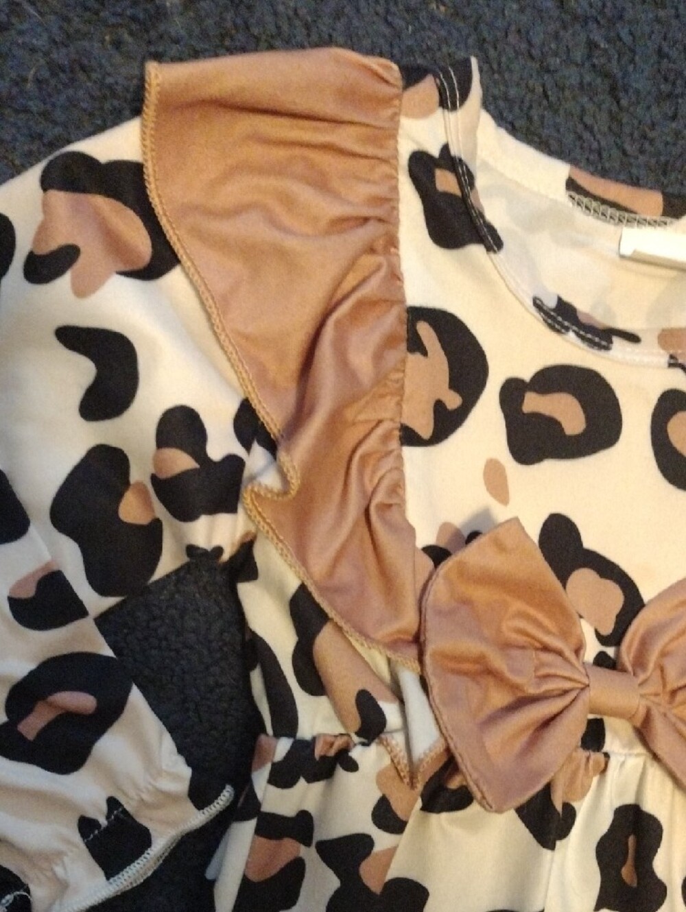 Leopard Print Ruffle Baby Romper in Tan & Black - Picture 4 of 8